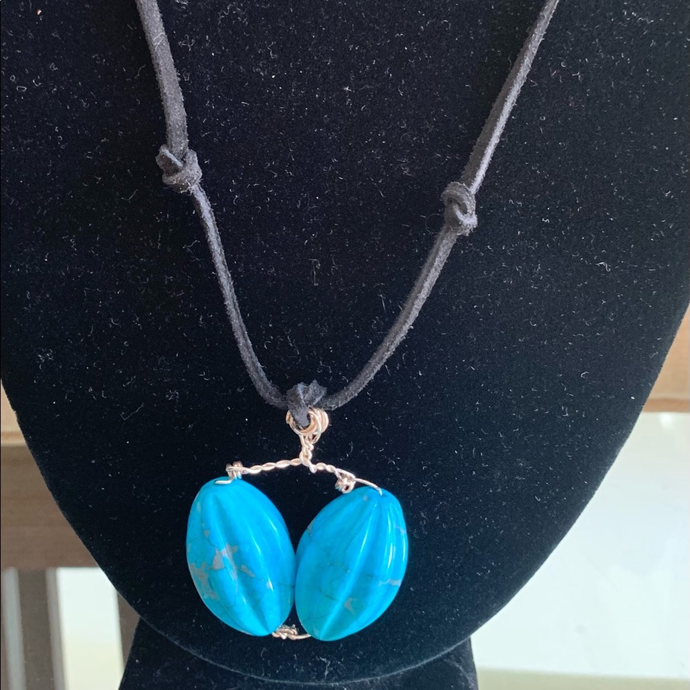 NWOT Handmade blk cord necklace w/ turquoise beads